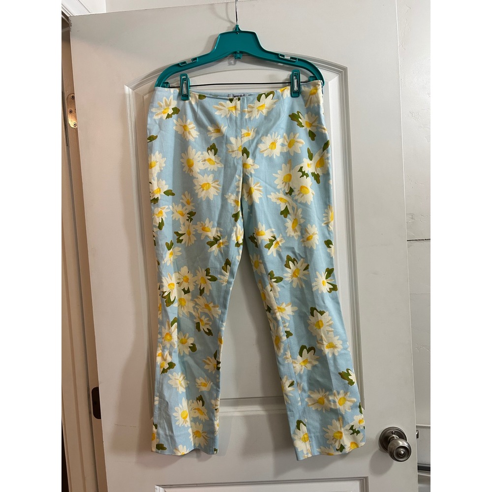 Moschino Cheap and Chic Daisy Floral Pants Light Blue Cotton Straight Leg USA 10